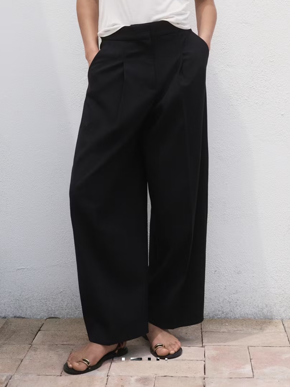 Mango Black Wide-Leg High-Rise Trousers